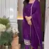 Solid Purple Chinon Silk Embroidery Work Sawlar Suit