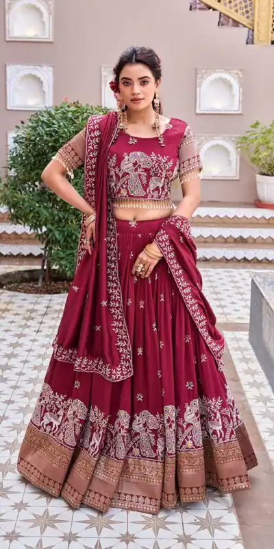 Special Maroon Vichitra Silk Thread Work Lehenga Choli