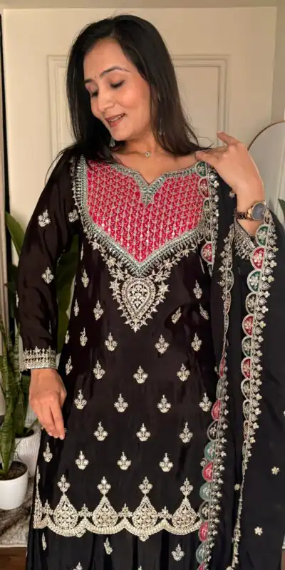 WW G 6000 Black Viscous Chinon Salwar Suit with Lace Work & Embroidery Work. Exclusive Offer ₹2499. Delivery 4-6 Working Days. Shop now. | Jump Suits, Salwar suit, Designer Suits, Casual Suits, Creative suits, Palazzo Suits, Party Wear Suits, Patiala Suits, Straight Suits