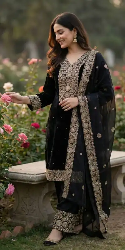 JF 040 Black Fendy Silk Salwar Suitwith Embroidery Work & Lace Work. Now at just ₹2049. Delivery 4-6 Working Days. Shop now. | Jump Suits, Salwar suit, Designer Suits, Casual Suits, Creative suits, Palazzo Suits, Party Wear Suits, Patiala Suits, Straight Suits