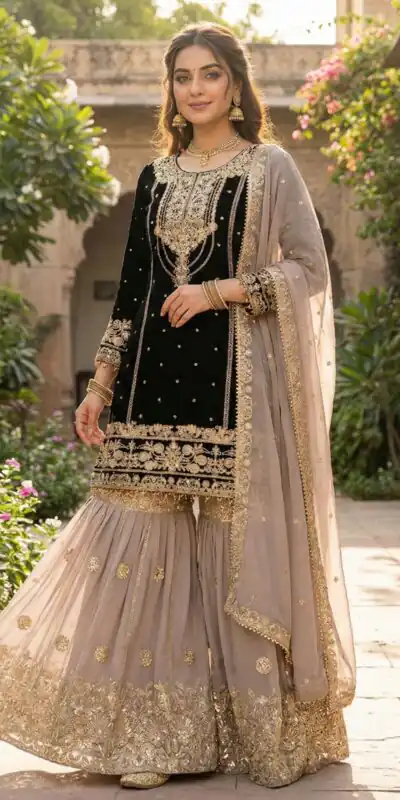 SR 1706 Black Faux Georgette Gown Perfect for Wedding, Party, Makar Sankranti, Karwa Chauth, Ethnic Day – . Now at just ₹1949. Delivery 4-6 Working D | Jump Suits, Salwar suit, Designer Suits, Casual Suits, Creative suits, Palazzo Suits, Party Wear Suits, Patiala Suits, Straight Suits