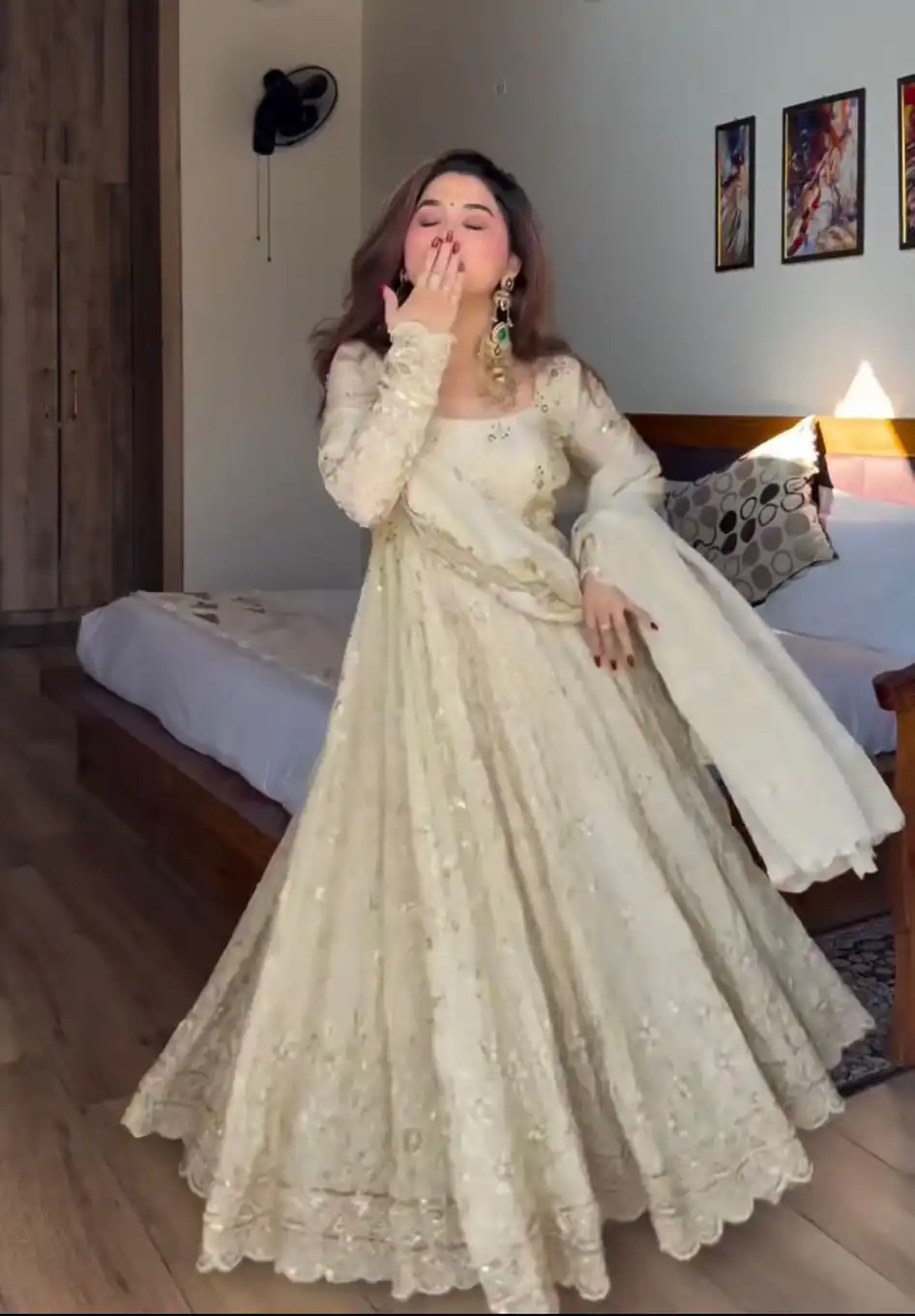 SRK 5329 Cream Crunchy Silk Salwar Suit Perfect for Wedding, Party, Onam, Housewarming, Karwa Chauth – . Get it for ₹2449. Delivery 4-6 Working Days. | Anarkali Suits, Bollywood Anarkali, Creative-Anarkali, Designer Anarkali, Embroidered Anarkali, Party Wear Anarkali