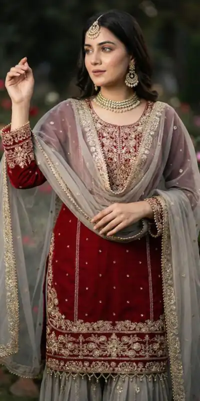 SR 1706 Maroon Faux Georgette Gown Perfect for Wedding, Party, Makar Sankranti, Karwa Chauth, Ethnic Day – . Now at just ₹1949. Delivery 4-6 Working D | Jump Suits, Salwar suit, Designer Suits, Casual Suits, Creative suits, Palazzo Suits, Party Wear Suits, Patiala Suits, Straight Suits