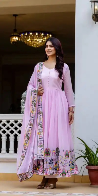 RR 41 Pink Faux Georgette Gown Perfect for Wedding, Party, Makar Sankranti, Karwa Chauth, Ethnic Day – . Now at just ₹2599. Delivery 4-6 Working D | Gowns, Bollywood Gowns, Creative Gowns, Designer Gowns, Embroidered Gowns, Party Wear Gowns