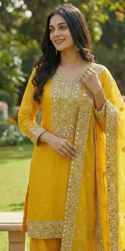 JF 040 Yellow Fendy Silk Salwar Suitwith Embroidery Work & Lace Work. Now at just ₹2049. Delivery 4-6 Working Days. Shop now. | Jump Suits, Salwar suit, Designer Suits, Casual Suits, Creative suits, Palazzo Suits, Party Wear Suits, Patiala Suits, Straight Suits