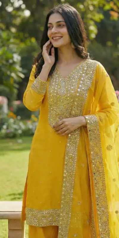 JF 040 Yellow Fendy Silk Salwar Suitwith Embroidery Work & Lace Work. Now at just ₹2049. Delivery 4-6 Working Days. Shop now. | Jump Suits, Salwar suit, Designer Suits, Casual Suits, Creative suits, Palazzo Suits, Party Wear Suits, Patiala Suits, Straight Suits