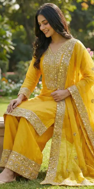 JF 040 Yellow Fendy Silk Salwar Suitwith Embroidery Work & Lace Work. Now at just ₹2049. Delivery 4-6 Working Days. Shop now. | Jump Suits, Salwar suit, Designer Suits, Casual Suits, Creative suits, Palazzo Suits, Party Wear Suits, Patiala Suits, Straight Suits