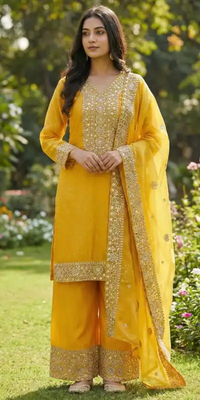 JF 040 Yellow Fendy Silk Salwar Suitwith Embroidery Work & Lace Work. Now at just ₹2049. Delivery 4-6 Working Days. Shop now. | Jump Suits, Salwar suit, Designer Suits, Casual Suits, Creative suits, Palazzo Suits, Party Wear Suits, Patiala Suits, Straight Suits