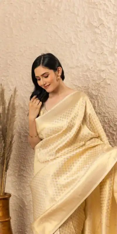 KPR 073 Off White Soft Lichi Silk Saree Perfect for Wedding, Party, Reception, Diwali, Ethnic Day – . Affordable Price ₹1299. Delivery 4-6 Working Days. | Sarees, Bollywood Sarees, Creative Sarees, Designer Sarees, Embroidered Sarees, Ethnic Saree, Modern Digital sarees, Party Wear Sarees