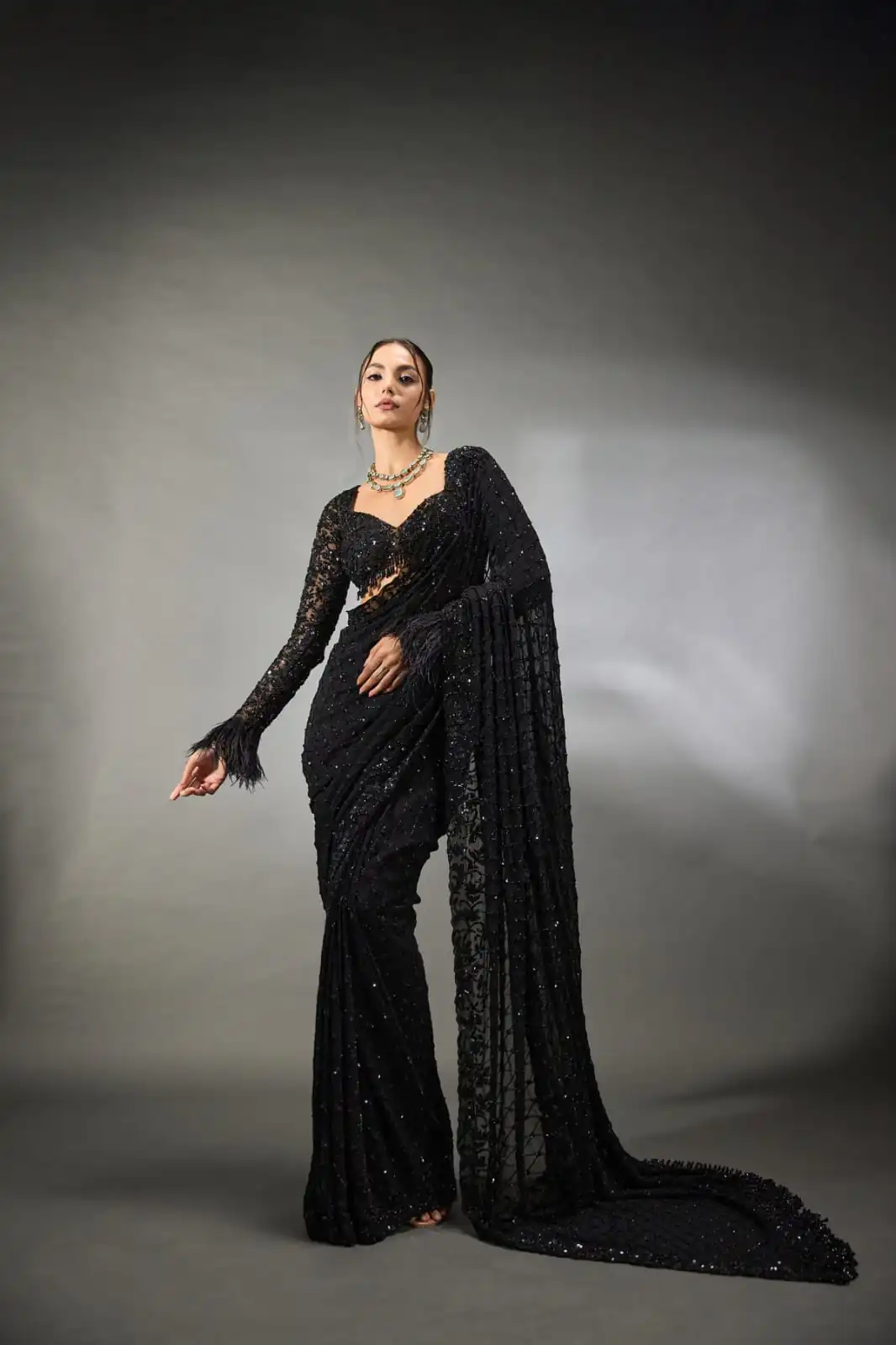 DF 3474 Black Faux Georgette Saree Perfect for Wedding, Party, Bridal Wear, Baisakhi, Raksha Bandhan –. Introductory Price ₹1799. Delivery 4-6 Workin | Sarees, Bollywood Sarees, Creative Sarees, Designer Sarees, Embroidered Sarees, Ethnic Saree, Modern Digital sarees, Party Wear Sarees