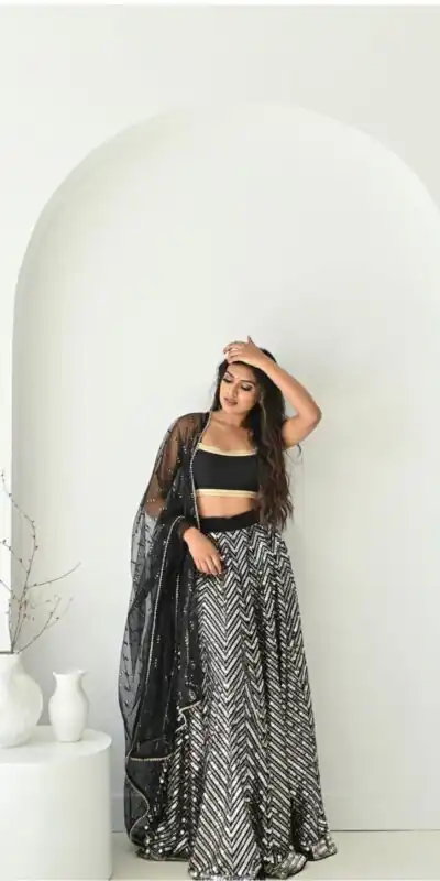 Black Faux Georgette Sequence Work Lehenga Choli