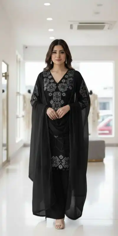 LG 2063 Black Faux Georgette Salwar Suit with Sequins Work & Embroidery Work. Introductory Price ₹2149. Delivery 4-6 Working Days. Shop now. | Jump Suits, Salwar suit, Designer Suits, Casual Suits, Creative suits, Palazzo Suits, Party Wear Suits, Patiala Suits, Straight Suits