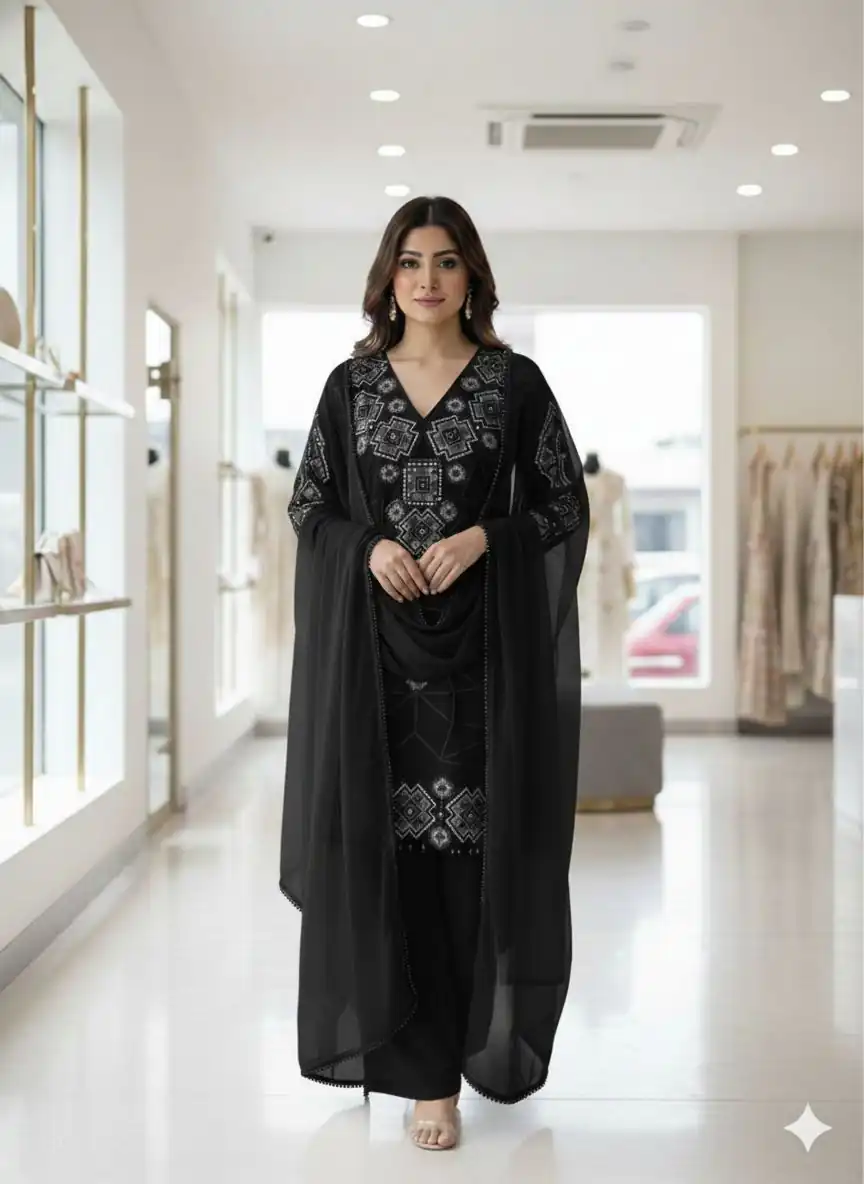LG 2063 Black Faux Georgette Salwar Suit with Sequins Work & Embroidery Work. Introductory Price ₹2149. Delivery 4-6 Working Days. Shop now. | Jump Suits, Salwar suit, Designer Suits, Casual Suits, Creative suits, Palazzo Suits, Party Wear Suits, Patiala Suits, Straight Suits