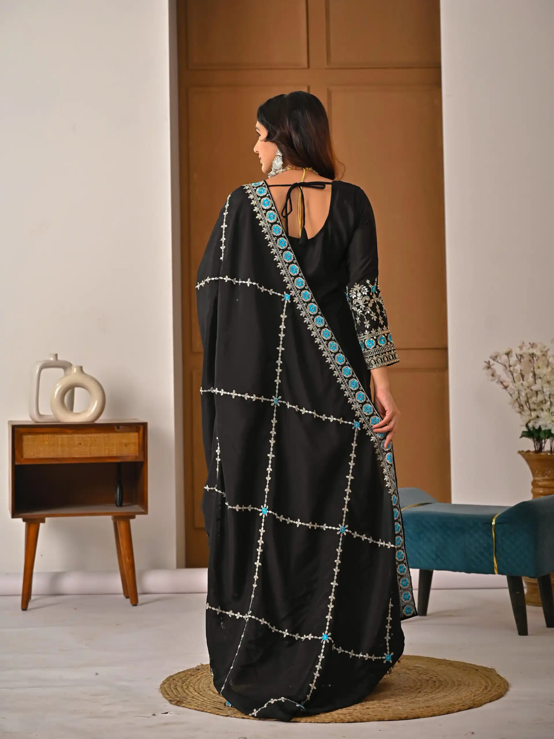 Black NC Vichitra Silk Embroidery Work Salwar Suit - Image 11