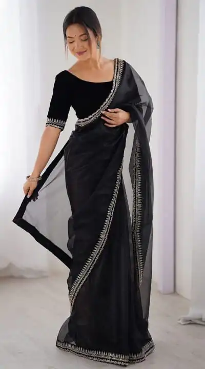 SC 1017 Black Soft Twil Net Silk Saree Perfect for Wedding, Party, Temple Visit, Reception, Sangeet – . Now at just ₹1699. Delivery 4-6 Working Days. | Sarees, Bollywood Sarees, Creative Sarees, Designer Sarees, Embroidered Sarees, Ethnic Saree, Modern Digital sarees, Party Wear Sarees
