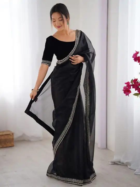 SC 1017 Black Soft Twil Net Silk Saree Perfect for Wedding, Party, Temple Visit, Reception, Sangeet – . Now at just ₹1699. Delivery 4-6 Working Days. | Sarees, Bollywood Sarees, Creative Sarees, Designer Sarees, Embroidered Sarees, Ethnic Saree, Modern Digital sarees, Party Wear Sarees
