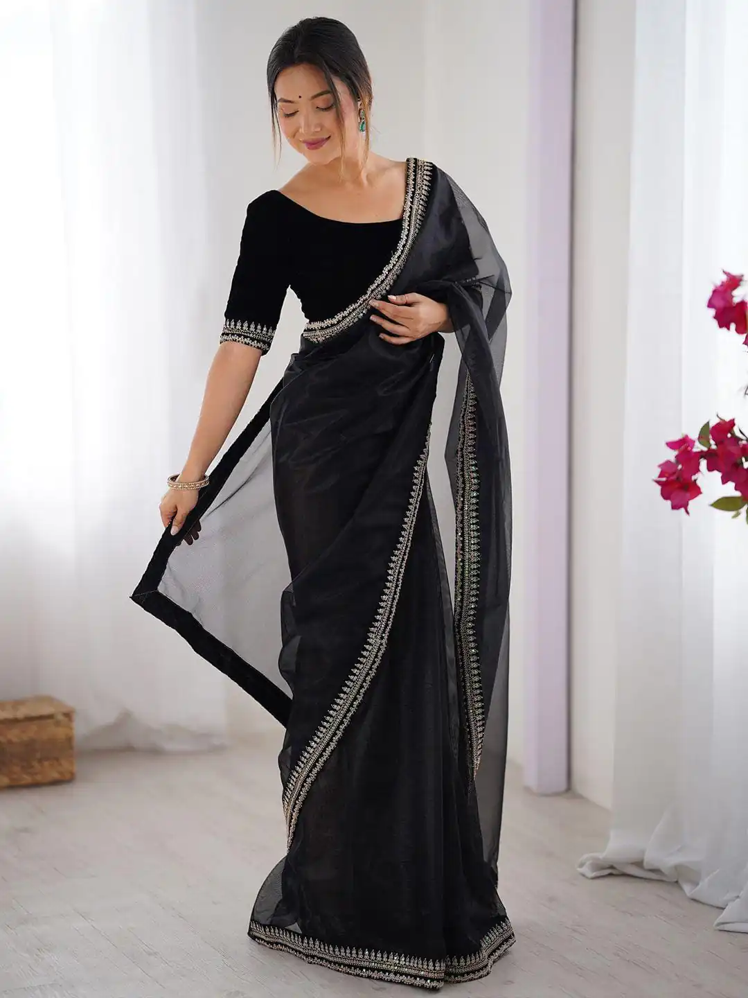 SC 1017 Black Soft Twil Net Silk Saree Perfect for Wedding, Party, Temple Visit, Reception, Sangeet – . Now at just ₹1699. Delivery 4-6 Working Days. | Sarees, Bollywood Sarees, Creative Sarees, Designer Sarees, Embroidered Sarees, Ethnic Saree, Modern Digital sarees, Party Wear Sarees