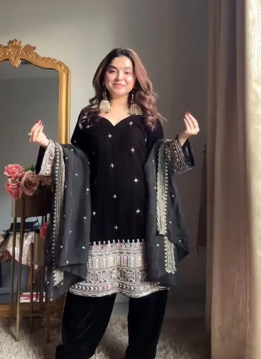 KD 1571 Black Color Velvet With Sequence Work Salwar Suit . Online Exclusive Offer ₹2399. Delivery 4-6 Working Days. Shop now. | Jump Suits, Salwar suit, Designer Suits, Casual Suits, Creative suits, Palazzo Suits, Party Wear Suits, Patiala Suits, Straight Suits