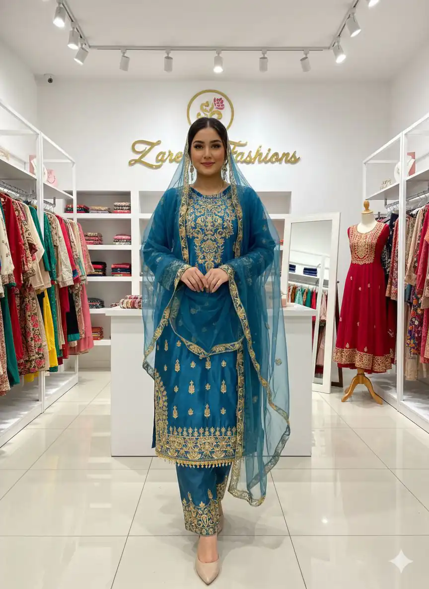LG 2065 Blue Chinon Salwar Suit with Embroidery Work. Wedding, Party, Festive, Events, Grab it for ₹2449. Delivery 4-6 Working Days. Shop now. | Jump Suits, Salwar suit, Designer Suits, Casual Suits, Creative suits, Palazzo Suits, Party Wear Suits, Patiala Suits, Straight Suits