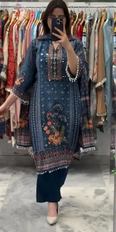 Blue Chinon With Sequence Work Salwar Suit
