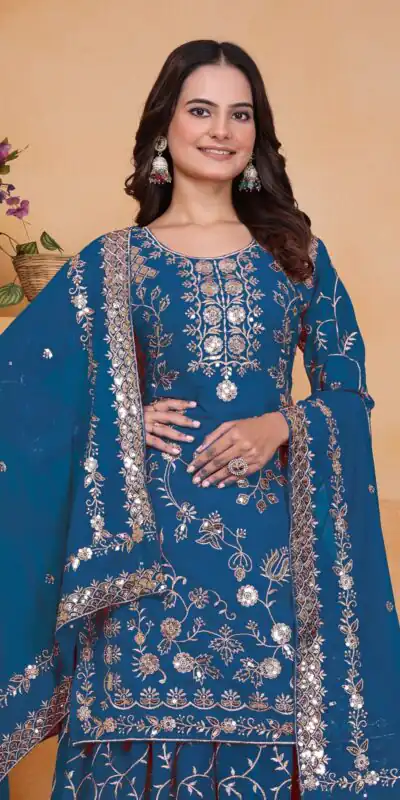 FE 99 Blue Color Fox Georgette Salwar Suit with Embroidery Work. Online Now at just ₹2549. Delivery 4-6 Working Days. Shop now. | Jump Suits, Salwar suit, Designer Suits, Casual Suits, Creative suits, Palazzo Suits, Party Wear Suits, Patiala Suits, Straight Suits