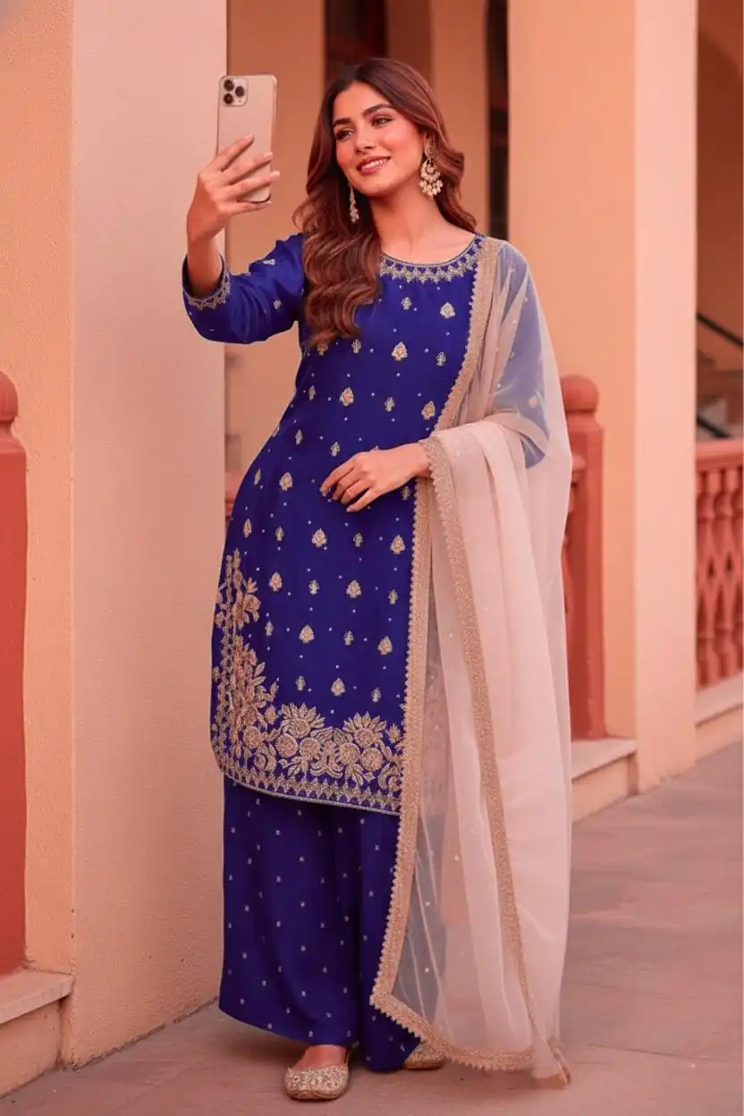 KF 1717 Blue Zimmy Silk Salwar Suit with Lace Work & Embroidery Work. Affordable Price ₹2149. Delivery 4-6 Working Days. Shop now. | Jump Suits, Salwar suit, Designer Suits, Casual Suits, Creative suits, Palazzo Suits, Party Wear Suits, Patiala Suits, Straight Suits
