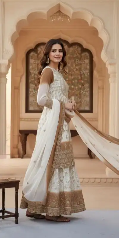 AD 224 Brown Color Dual Tone Star Georgette Salwar Suit with Embroidery Work. Affordable Price ₹2399. Delivery 4-6 Working Days. Shop now. | Jump Suits, Salwar suit, Designer Suits, Casual Suits, Creative suits, Palazzo Suits, Party Wear Suits, Patiala Suits, Straight Suits