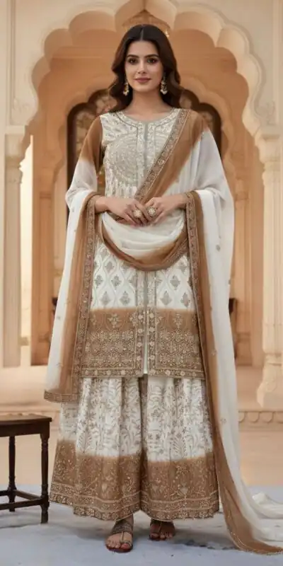 AD 224 Brown Color Dual Tone Star Georgette Salwar Suit with Embroidery Work. Affordable Price âš2399. Delivery 4-6 Working Days. Shop now. | Jump Suits, Salwar suit, Designer Suits, Casual Suits, Creative suits, Palazzo Suits, Party Wear Suits, Patiala Suits, Straight Suits