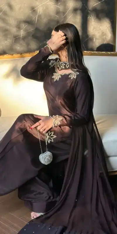 NF 1270 Brown Natural Crep Salwar Suit Brown with Embroidery Work. Exclusive Offer ₹1899. Delivery 4-6 Working Days. Shop now. | Jump Suits, Salwar suit, Designer Suits, Casual Suits, Creative suits, Palazzo Suits, Party Wear Suits, Patiala Suits, Straight Suits