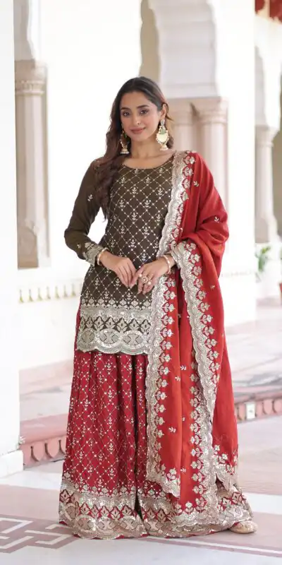 Brown Vichitra Silk Zari Embroidery Work Salwar Suit
