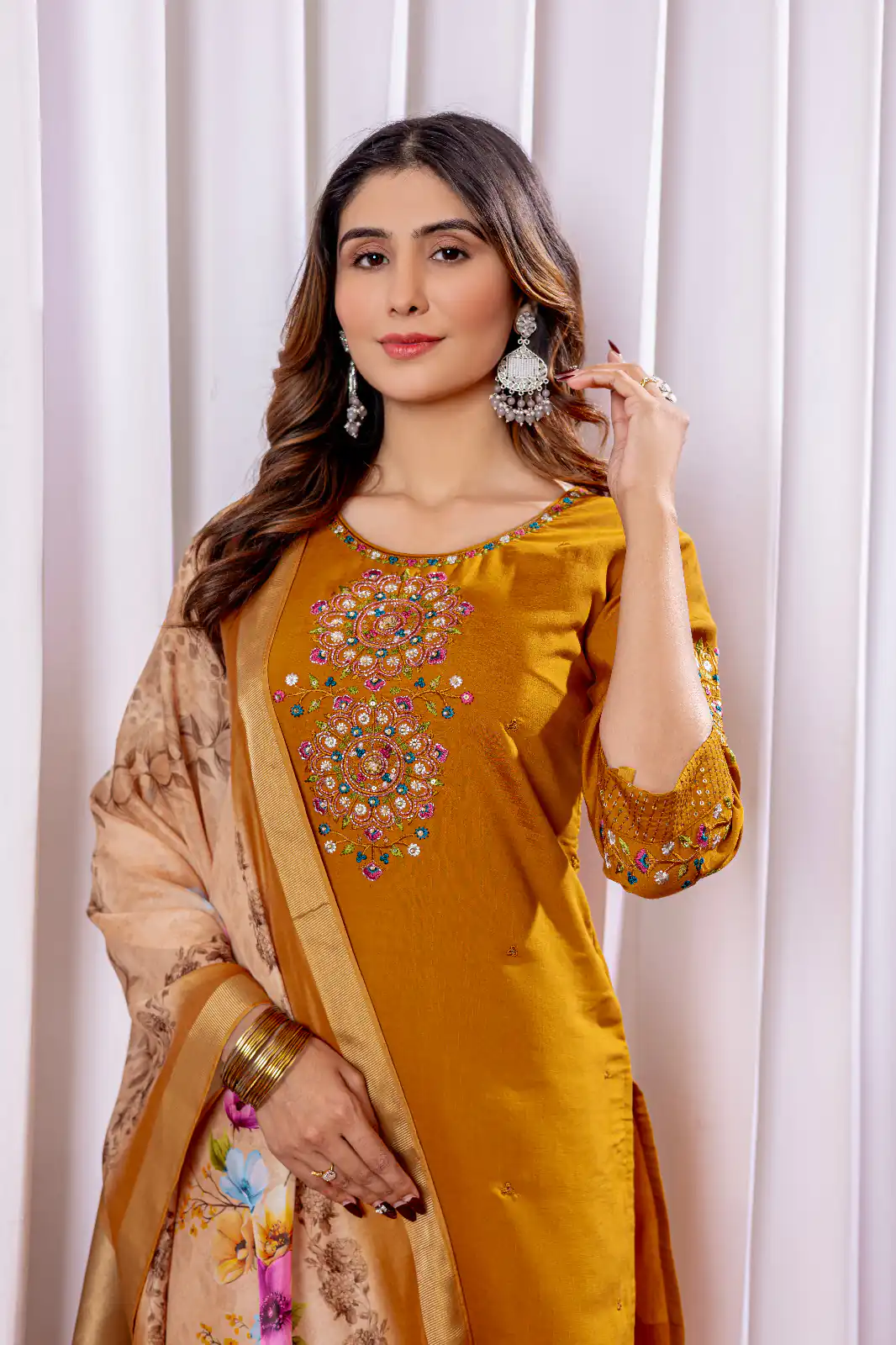 DIVA 111 Brown Viscose Silk Salwar Suit with Thread Embroidery Work. Best Price ₹2049. Delivery 4-6 Working Days. Shop now. | Jump Suits, Straight Suits, Salwar suit, Designer Suits, Casual Suits, Creative suits, Palazzo Suits, Party Wear Suits, Patiala Suits