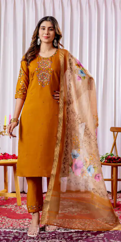 DIVA 111 Brown Viscose Silk Salwar Suit with Thread Embroidery Work. Best Price ₹2049. Delivery 4-6 Working Days. Shop now. | Jump Suits, Straight Suits, Salwar suit, Designer Suits, Casual Suits, Creative suits, Palazzo Suits, Party Wear Suits, Patiala Suits