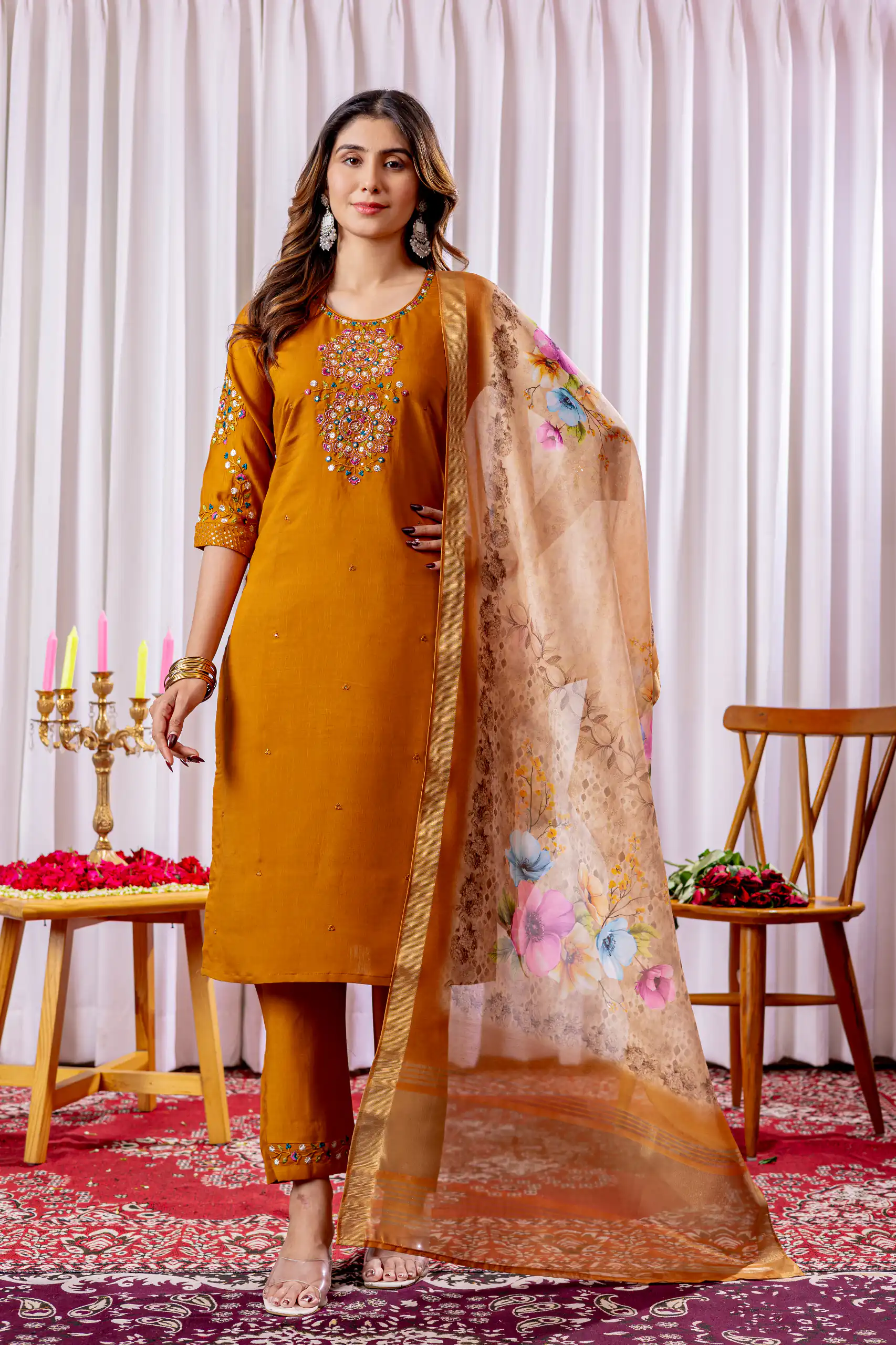 DIVA 111 Brown Viscose Silk Salwar Suit with Thread Embroidery Work. Best Price ₹2049. Delivery 4-6 Working Days. Shop now. | Jump Suits, Straight Suits, Salwar suit, Designer Suits, Casual Suits, Creative suits, Palazzo Suits, Party Wear Suits, Patiala Suits