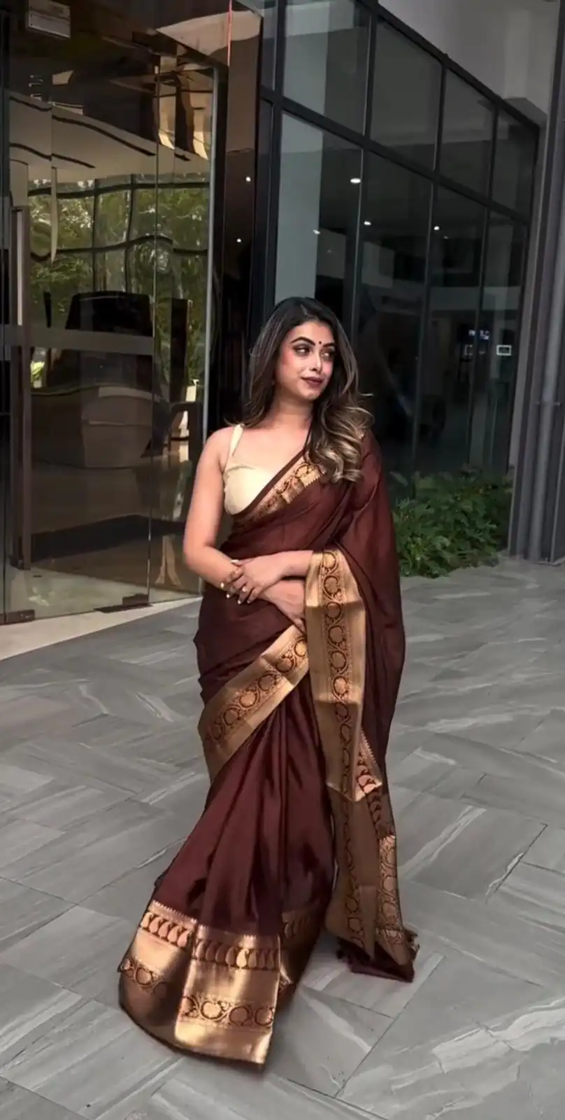 KP 6051 Brown Soft Lichi Silk Saree Perfect for Wedding, Party, Reception, Diwali, Ethnic Day – . Affordable Price ₹1349. Delivery 4-6 Working Days. | Sarees, Bollywood Sarees, Creative Sarees, Designer Sarees, Embroidered Sarees, Ethnic Saree, Modern Digital sarees, Party Wear Sarees