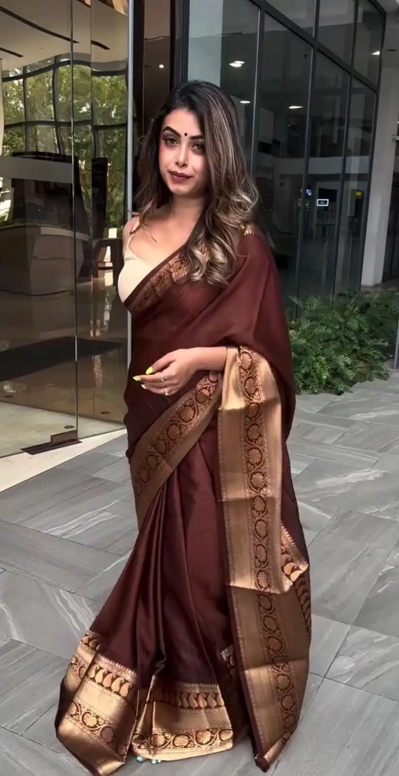 KP 6051 Brown Soft Lichi Silk Saree Perfect for Wedding, Party, Reception, Diwali, Ethnic Day – . Affordable Price ₹1349. Delivery 4-6 Working Days. | Sarees, Bollywood Sarees, Creative Sarees, Designer Sarees, Embroidered Sarees, Ethnic Saree, Modern Digital sarees, Party Wear Sarees