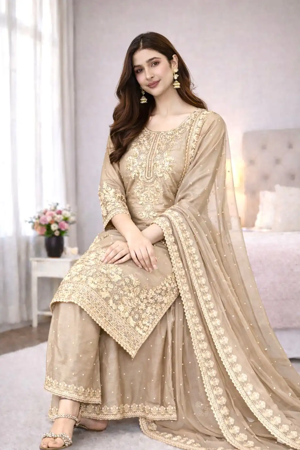 SSR 535 Chiku Color in Organza Silk Embroidery Work Salwar Suit . Available at ₹2399 only. Delivery 4-6 Working Days. Shop now. | Jump Suits, Salwar suit, Designer Suits, Casual Suits, Creative suits, Palazzo Suits, Party Wear Suits, Patiala Suits, Straight Suits