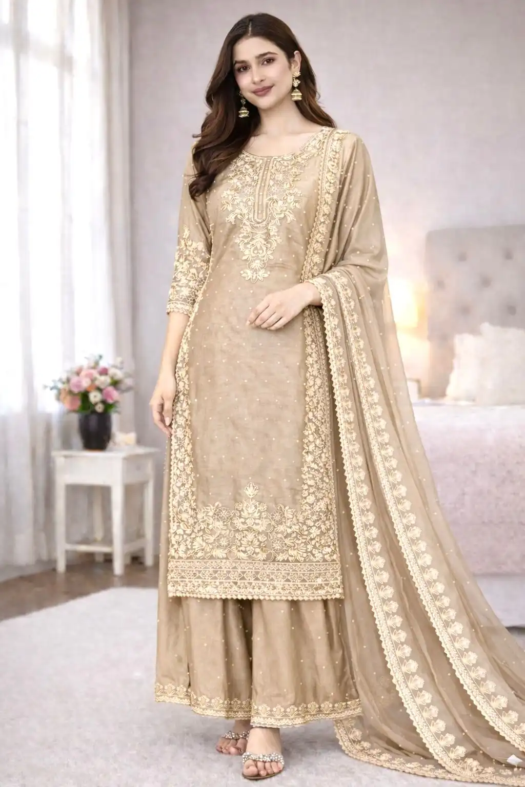 SSR 535 Chiku Color in Organza Silk Embroidery Work Salwar Suit . Available at ₹2399 only. Delivery 4-6 Working Days. Shop now. | Jump Suits, Salwar suit, Designer Suits, Casual Suits, Creative suits, Palazzo Suits, Party Wear Suits, Patiala Suits, Straight Suits