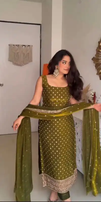 ZSR 3163 Mehendi Mehendi Fendy Silk Salwar Suit with Mirror Work & Embroidery Work. Best Price ₹2099. Delivery 4-6 Working Days. Shop now. | Jump Suits, Salwar suit, Designer Suits, Casual Suits, Creative suits, Palazzo Suits, Party Wear Suits, Patiala Suits, Straight Suits