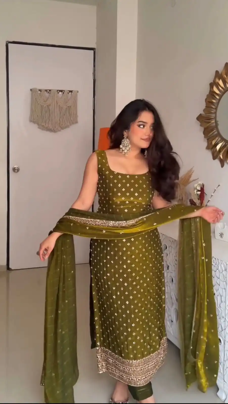 ZSR 3163 Mehendi Mehendi Fendy Silk Salwar Suit with Mirror Work & Embroidery Work. Best Price ₹2099. Delivery 4-6 Working Days. Shop now. | Jump Suits, Salwar suit, Designer Suits, Casual Suits, Creative suits, Palazzo Suits, Party Wear Suits, Patiala Suits, Straight Suits