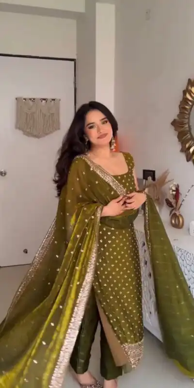 ZSR 3163 Mehendi Mehendi Fendy Silk Salwar Suit with Mirror Work & Embroidery Work. Best Price ₹2099. Delivery 4-6 Working Days. Shop now. | Jump Suits, Salwar suit, Designer Suits, Casual Suits, Creative suits, Palazzo Suits, Party Wear Suits, Patiala Suits, Straight Suits