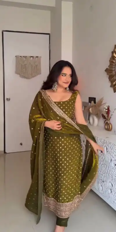 ZSR 3163 Mehendi Mehendi Fendy Silk Salwar Suit with Mirror Work & Embroidery Work. Best Price ₹2099. Delivery 4-6 Working Days. Shop now. | Jump Suits, Salwar suit, Designer Suits, Casual Suits, Creative suits, Palazzo Suits, Party Wear Suits, Patiala Suits, Straight Suits