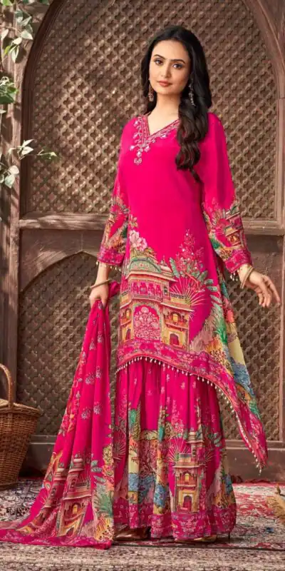 ST 217 Pink Georgette Salwar Suit Perfect for Wedding, Party, Lohri, Pooja, Cultural Events â . Get it for âš1999. Delivery 4-6 Working Days. Shop n | Jump Suits, Salwar suit, Designer Suits, Casual Suits, Creative suits, Palazzo Suits, Party Wear Suits, Patiala Suits, Straight Suits