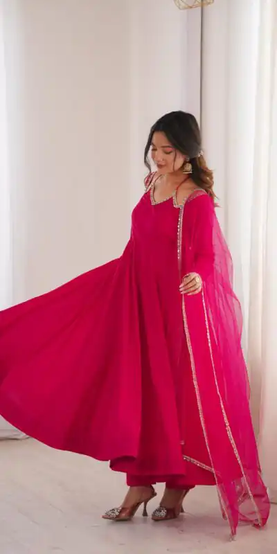 KB 293 Dark Pink Soft Nylon Net Anarkali Suit with Mirror Work & Lace Work. Get it for ₹1999. Delivery 4-6 Working Days. Shop now. | Anarkali Suits, Bollywood Anarkali, Creative-Anarkali, Designer Anarkali, Embroidered Anarkali, Party Wear Anarkali