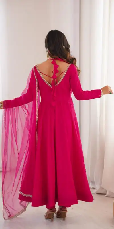 KB 293 Dark Pink Soft Nylon Net Anarkali Suit with Mirror Work & Lace Work. Get it for ₹1999. Delivery 4-6 Working Days. Shop now. | Anarkali Suits, Bollywood Anarkali, Creative-Anarkali, Designer Anarkali, Embroidered Anarkali, Party Wear Anarkali