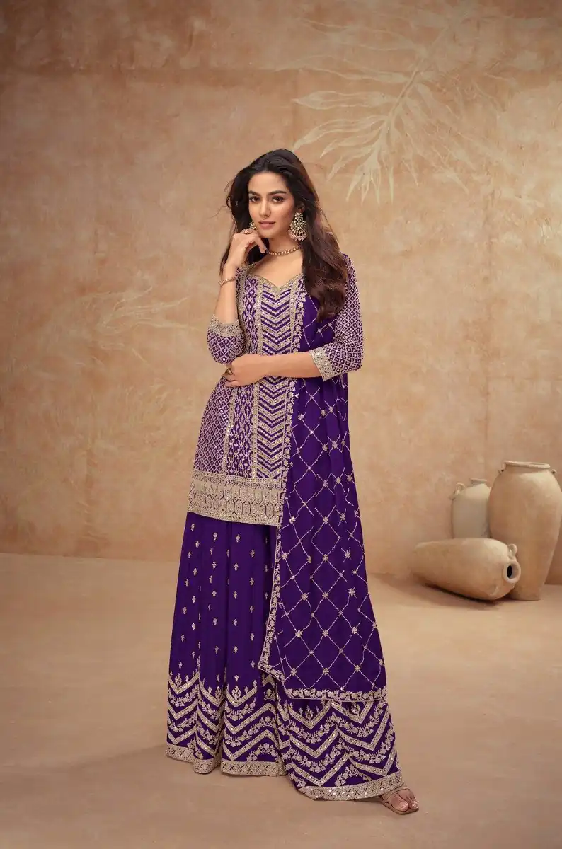 FC 7518 Dark Purple Chinon Salwar Suit Perfect for Wedding, Party, Diwali, Durga Puja, Temple Visit – . Festive Deal ₹3099. Delivery 4-6 Working Days. | Jump Suits, Straight Suits, Tops & Bottoms, Track Suits, Trendy Wear, Salwar suit, Designer Suits, Casual Suits, Creative suits, Palazzo Suits, Party Wear Suits, Patiala Suits