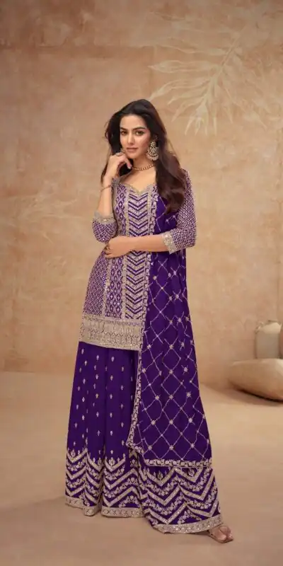Dark Purple Chinon Sequence Work Salwar Suit