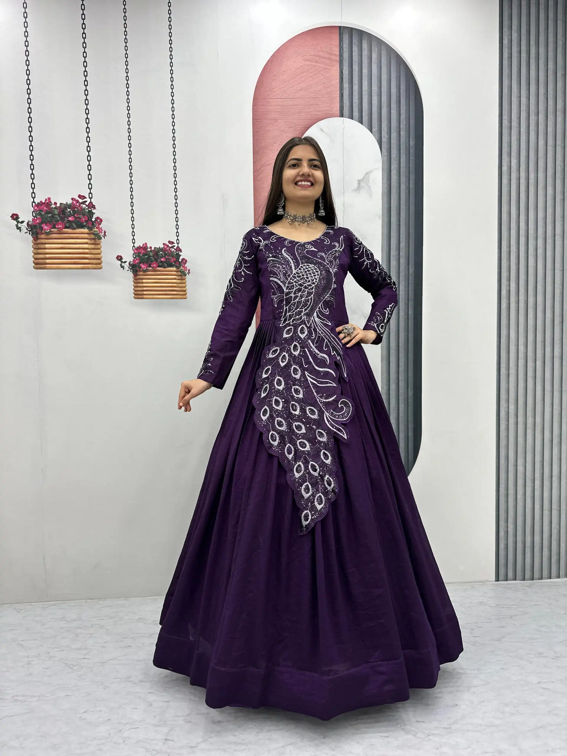 PC 564 Dark Purple Vichitra Silk Gown Perfect for Wedding, Party, Holi, Anniversary, Mehendi –. Grab it for ₹2049. Delivery 4-6 Working Days. Shop now. | Gowns, Bollywood Gowns, Creative Gowns, Designer Gowns, Embroidered Gowns, Party Wear Gowns