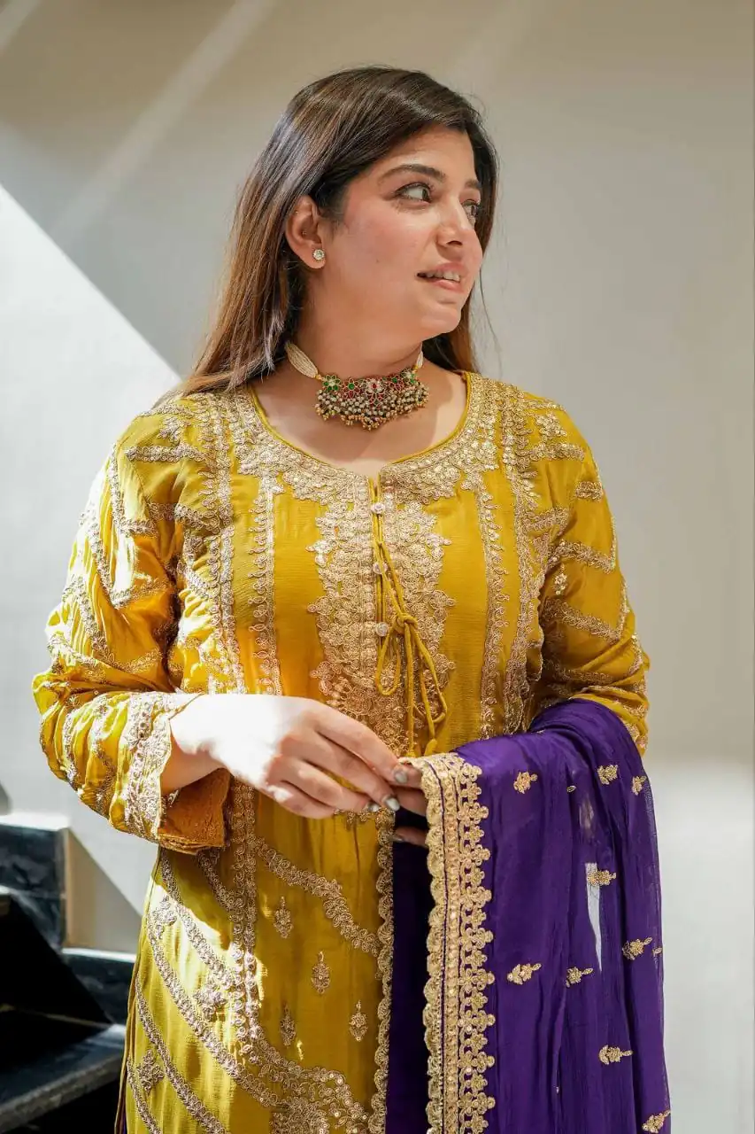 ZS 7001 Yellow Chinon Silk Salwar Suit with Embroidery Work & Lace Work. Affordable Price ₹2499. Delivery 4-6 Working Days. Shop now. | Jump Suits, Salwar suit, Designer Suits, Casual Suits, Creative suits, Palazzo Suits, Party Wear Suits, Patiala Suits, Straight Suits