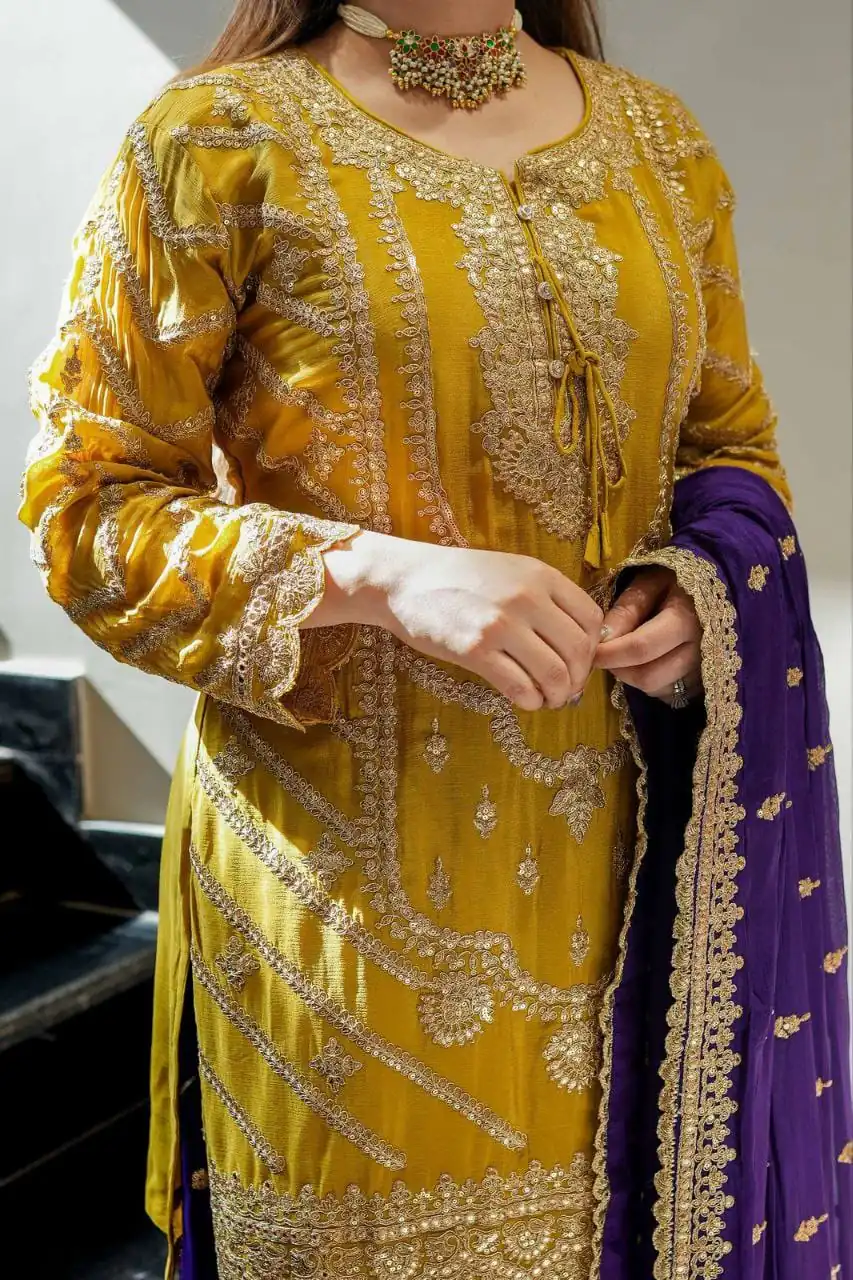 ZS 7001 Yellow Chinon Silk Salwar Suit with Embroidery Work & Lace Work. Affordable Price ₹2499. Delivery 4-6 Working Days. Shop now. | Jump Suits, Salwar suit, Designer Suits, Casual Suits, Creative suits, Palazzo Suits, Party Wear Suits, Patiala Suits, Straight Suits