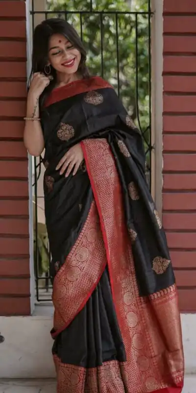 KPR 282 Black Soft Lichi Silk Saree Perfect for Wedding, Party, Reception, Diwali, Ethnic Day – . Affordable Price ₹1449. Delivery 4-6 Working Days. | Sarees, Bollywood Sarees, Creative Sarees, Designer Sarees, Embroidered Sarees, Ethnic Saree, Modern Digital sarees, Party Wear Sarees
